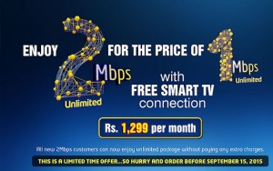 PTCL Offers 2Mbps Broadband on Price of 1Mbps with Free Smart TV Connection