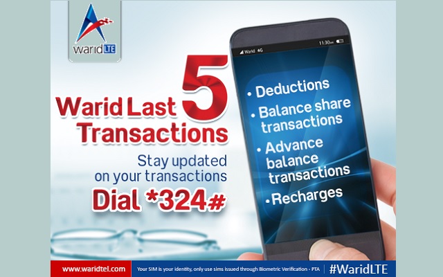 Now Stay Updated With Warid Last 5 Transaction