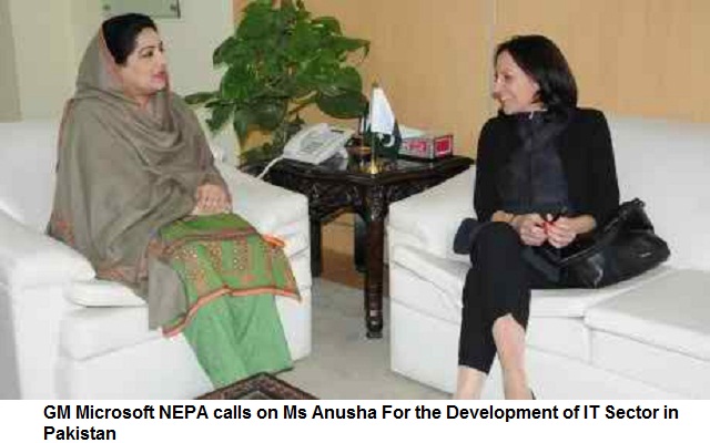 GM Microsoft NEPA calls on Ms Anusha For the Development of IT Sector in Pakistan
