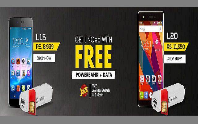 Daraz.pk Offering QMobile L20 and L15 with Free Power Bank and One Month Unlimited Jazz Internet