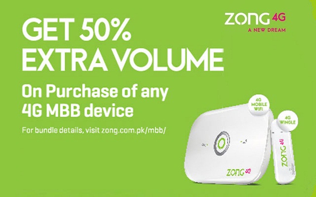 Now Get 50% More Volume on Purchase of Zong MBB Device