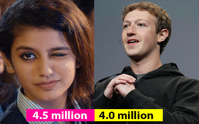 The Internet Sensation Priya Prakash Varrier now has More Followers on Instagram than Mark Zuckerberg