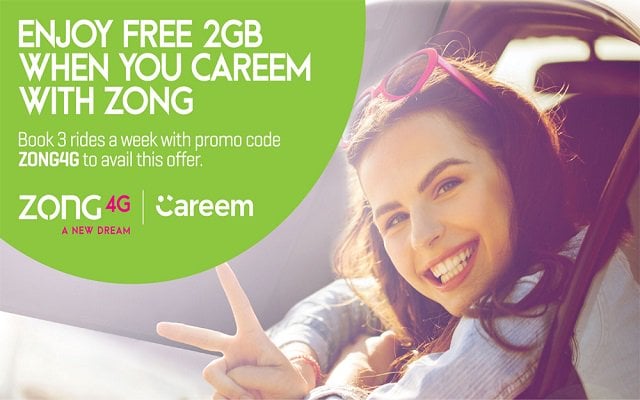 Zong 4G Customers to Get 2GB Free Data on Three Careem Rides