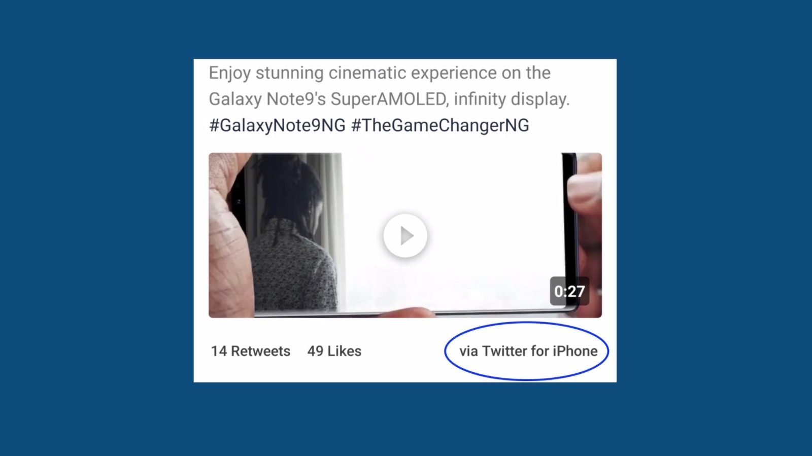 Samsung Posted Galaxy Note 9 Promotion on Twitter from iPhone