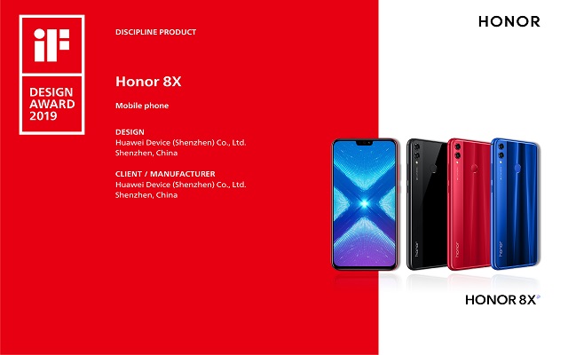 HONOR 8X - THE SMARTPHONE BEYOND LIMITS WON THE TITLE OF “DISCIPLINE PRODUCT” AT THE iF INTERNATIONAL FORUM DESIGN AWARDS 2019