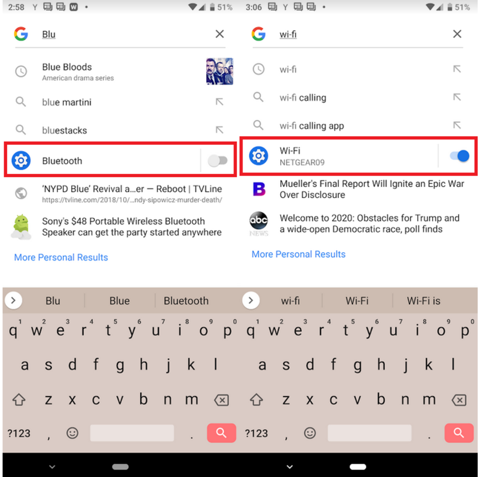 Now Users can Turn on Blutooth & Wi-Fi From Google Search with Android Slices