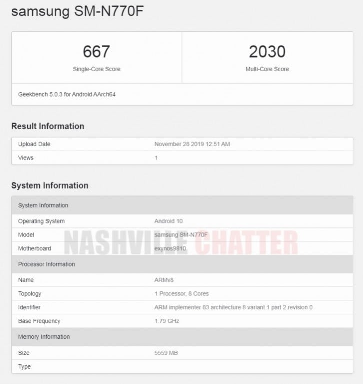 Samsung Galaxy Note 10 Lite Spotted on Geekbench