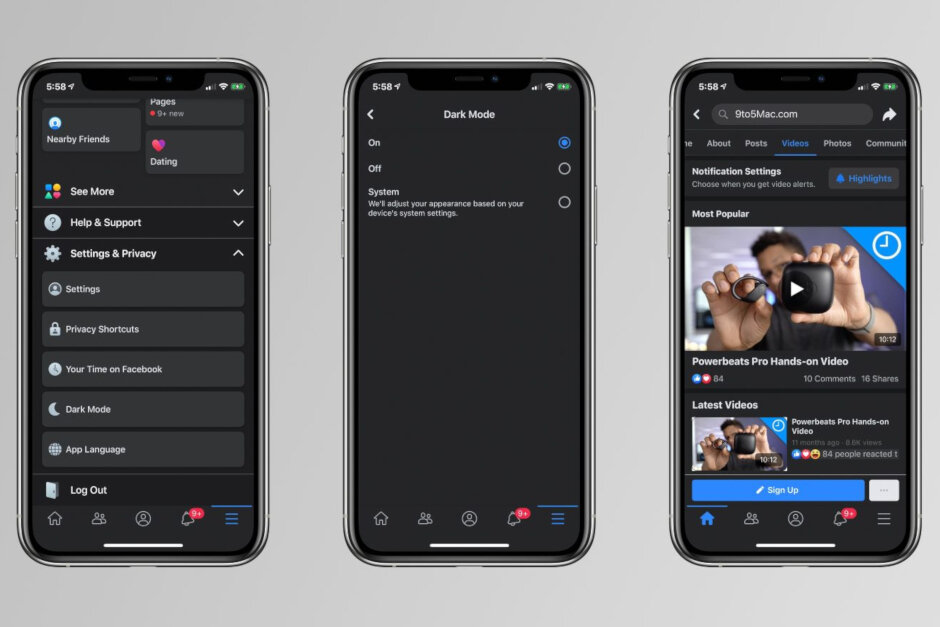 Facebook dark mode for android