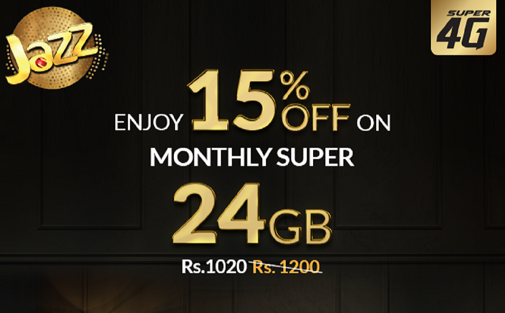 Enjoy 15% Off on Jazz Monthly Super 24 GB Offer