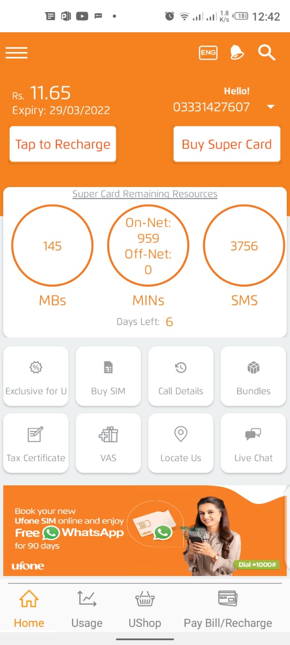 recharge ufone through my ufone app
