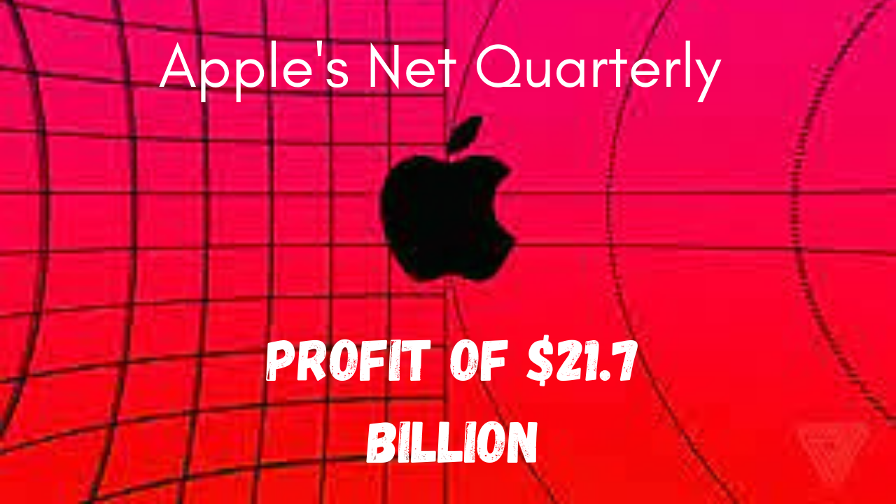 Apple records a net quarterly profit of $21.7 Billion.