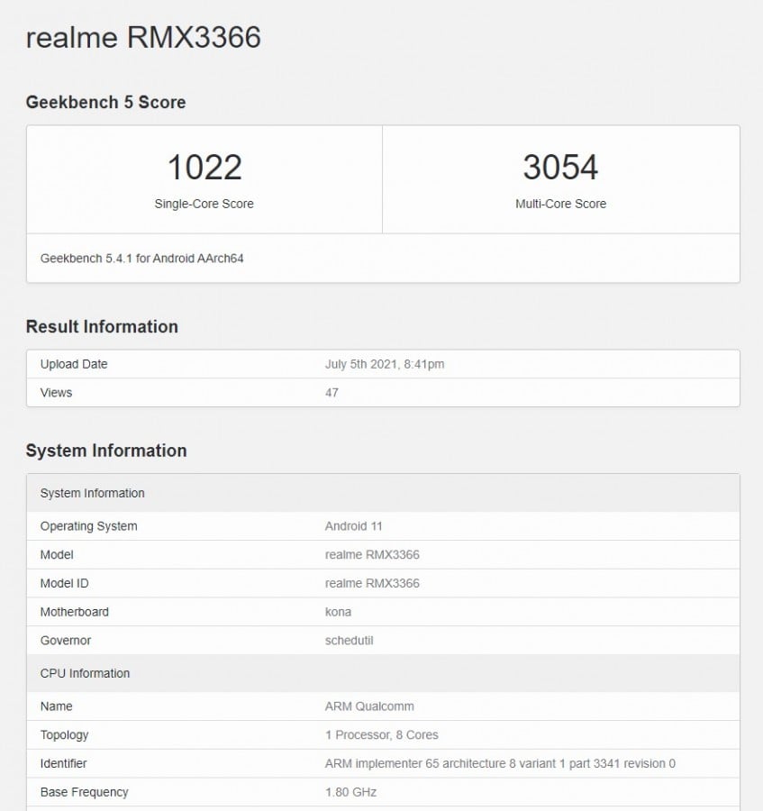 Realme X9 Pro Geekbench