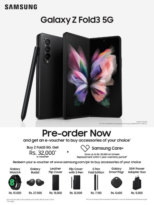 The Galaxy Z Fold3 is available for pre-order in Pakistan, priced at Rs. 294,999