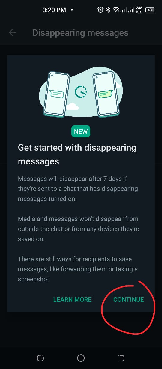 Enable vanishing messages