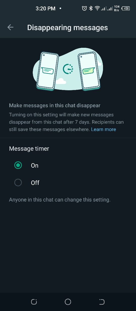 toggle on disappearing messages