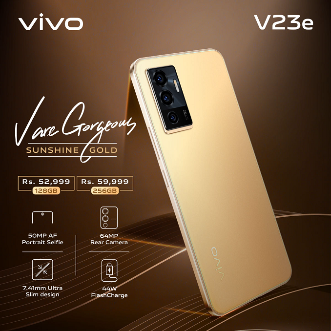 vivo V23e comes with an 8GB RAM and a 128GB/256GB ROM. 