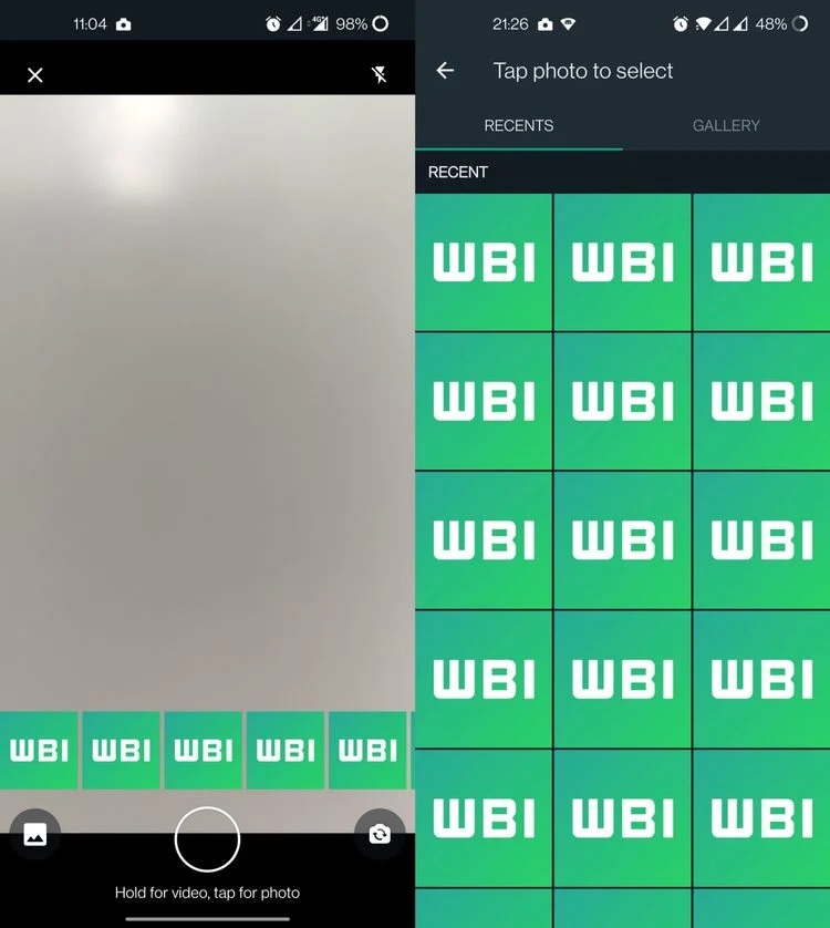 android whatsapp camera interface