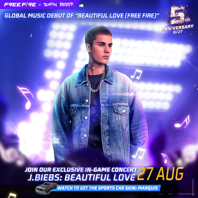 Justin Bieber performs new track “Beautiful Love (Free Fire)” on Free Fire’s virtual stage for the first time