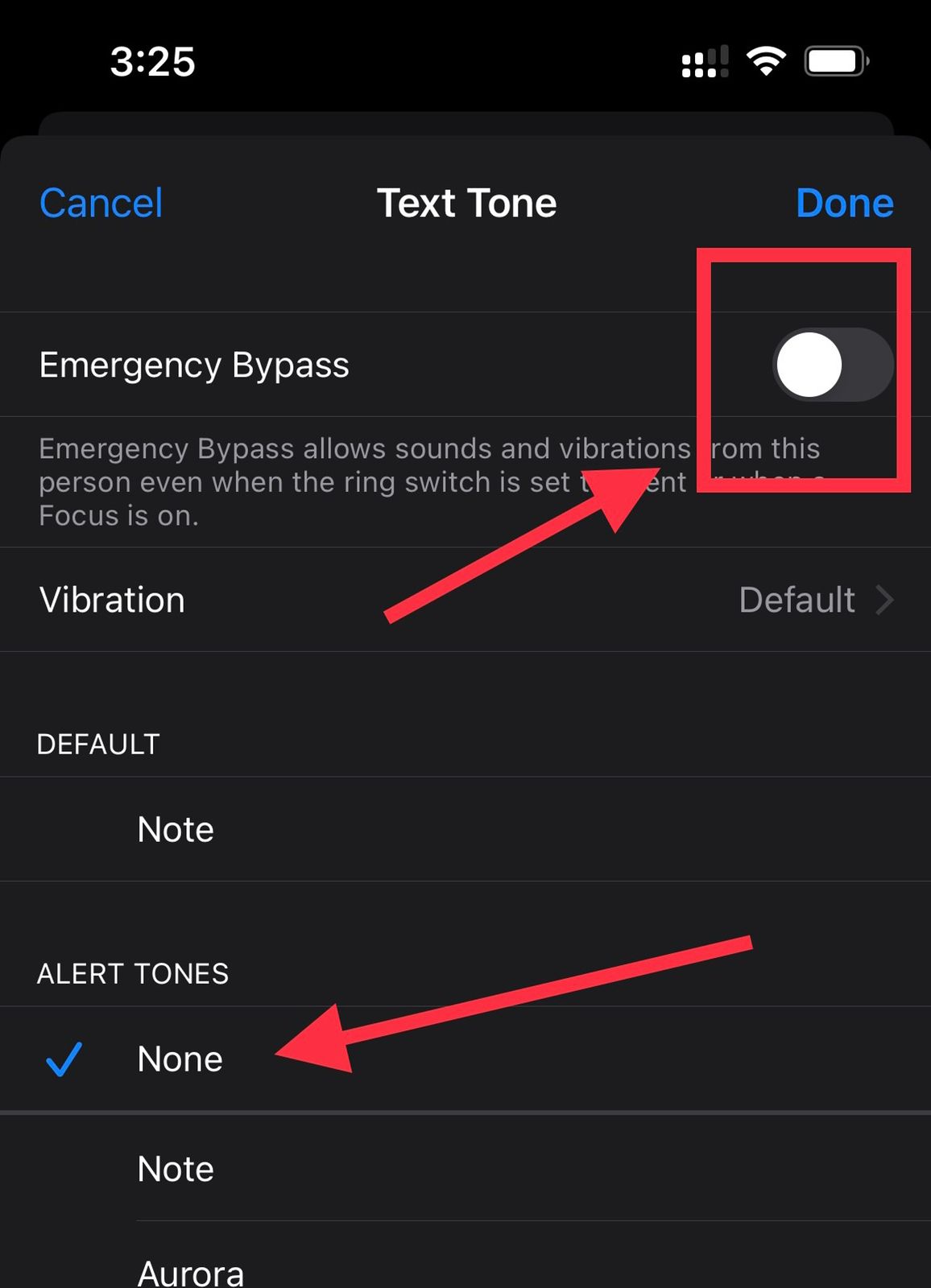silence notifications for contacts