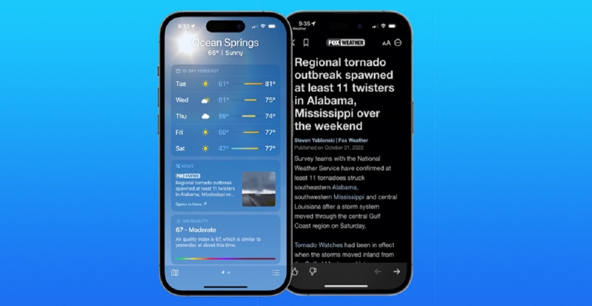 Weather app gets Apple News Section in iOS 16.2