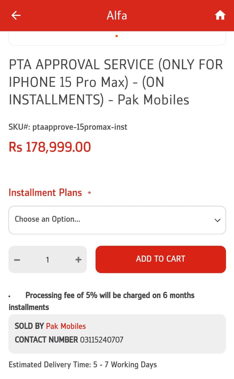 iPhone 15 pro max pta tax installment