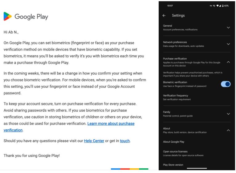 Google Play Biometric Verification