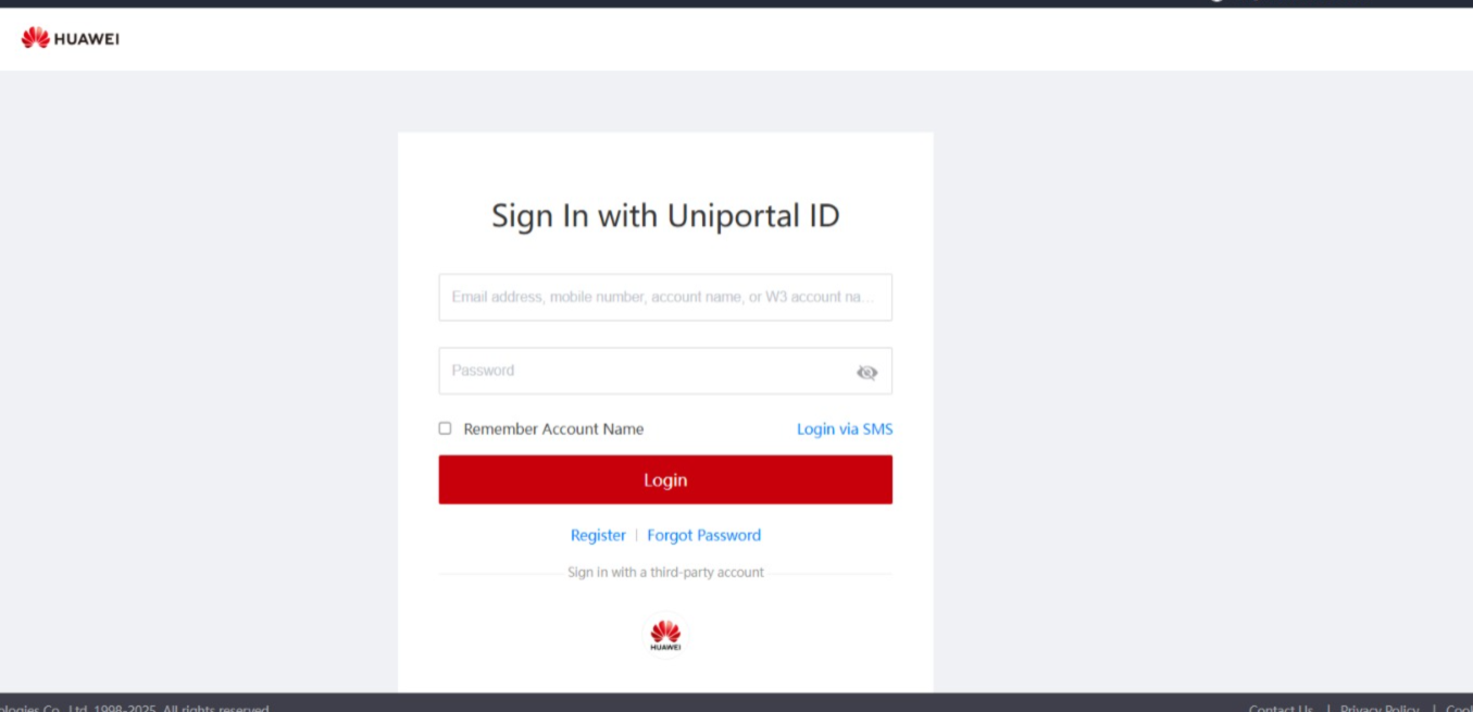 Huawei's course portal login page